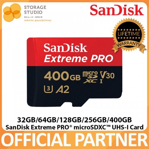 SanDisk Extreme Pro MicroSDXC UHS-I CARD 1TB / 512GB / 400GB / 256GB / 128GB / 64GB.